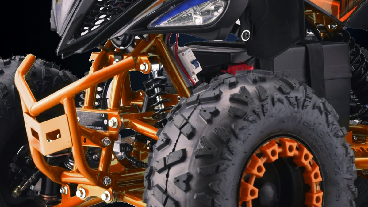 Detail van de voorvering van Panthera Leo | Elektrische kinderquad 1200W 48V - Oranje
